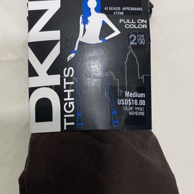 DKNY Opaque Tights Sheer To Waist, Brown, Size Medium, NEW